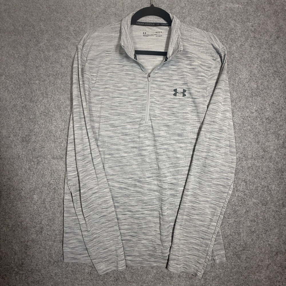 Under Armour HeatGear Mens Large Gray 1/4 Zip Fitted Pullover Space Dye Athletic